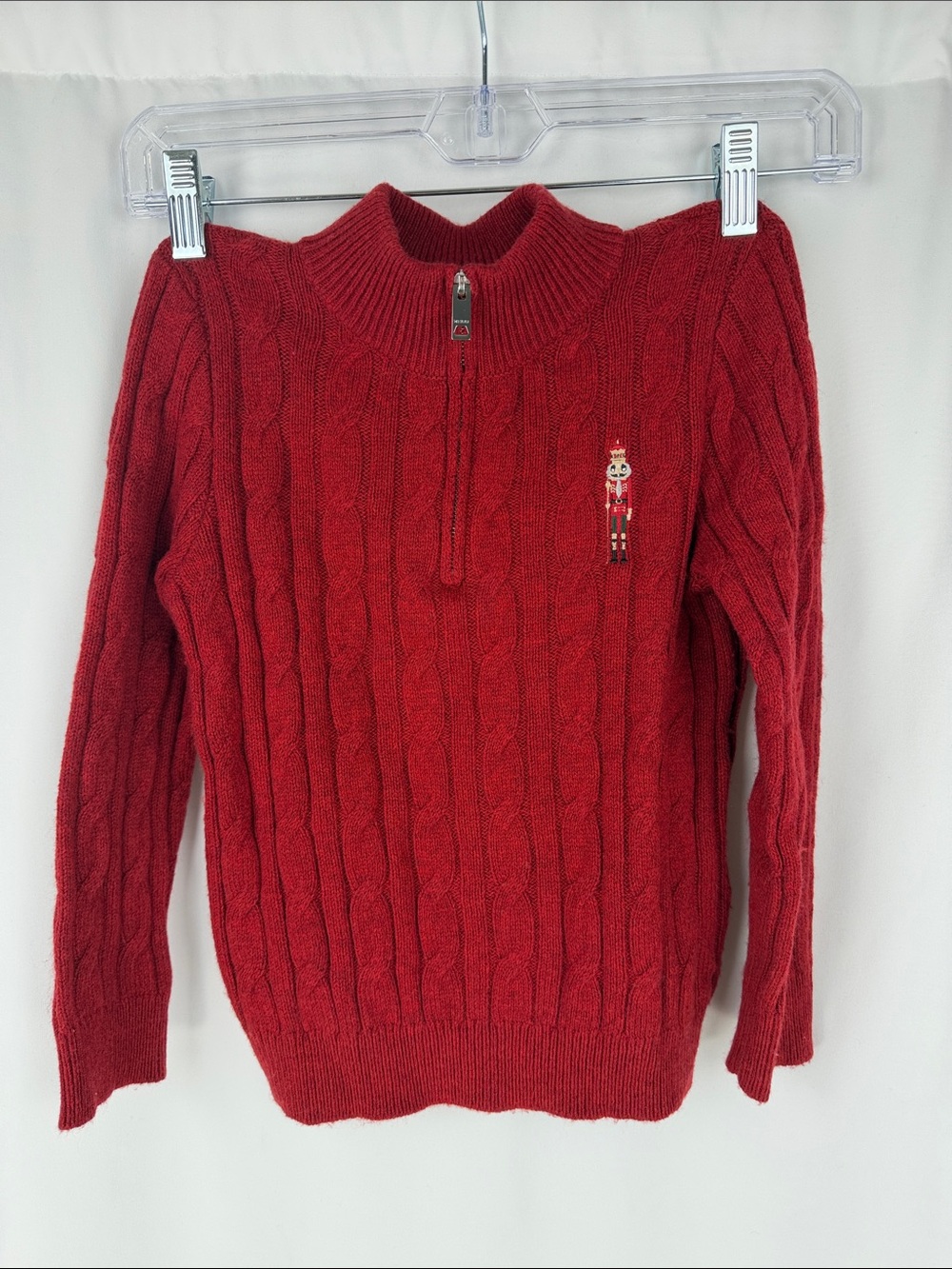 Reiss Boys 5–6 Red Cable Knit Nutcracker Quarter Zip Sweater NWT